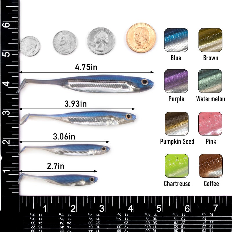Dr.Fish Paddle Tail Swimbaits, Soft Lures for Bass Fishing, Freshwater Fishing Lures Soft Plastic Swim Shad Bait Minnow Drop Shot, 2.7 Inches Pumpkin Seed - Image 2